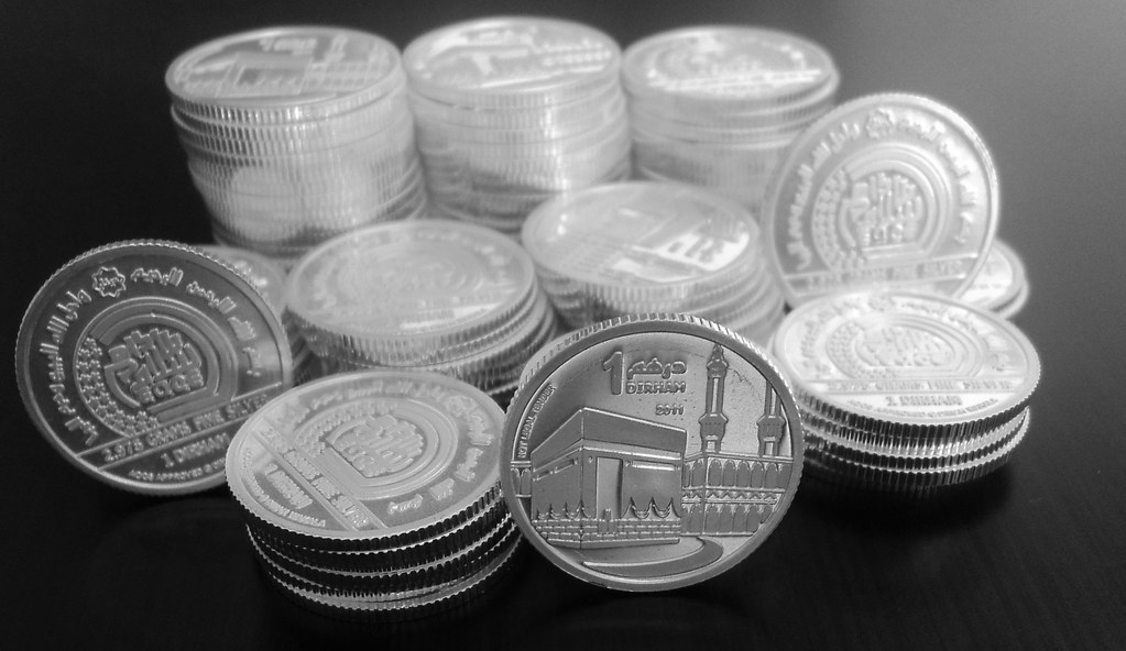Silver dirhams, stacked