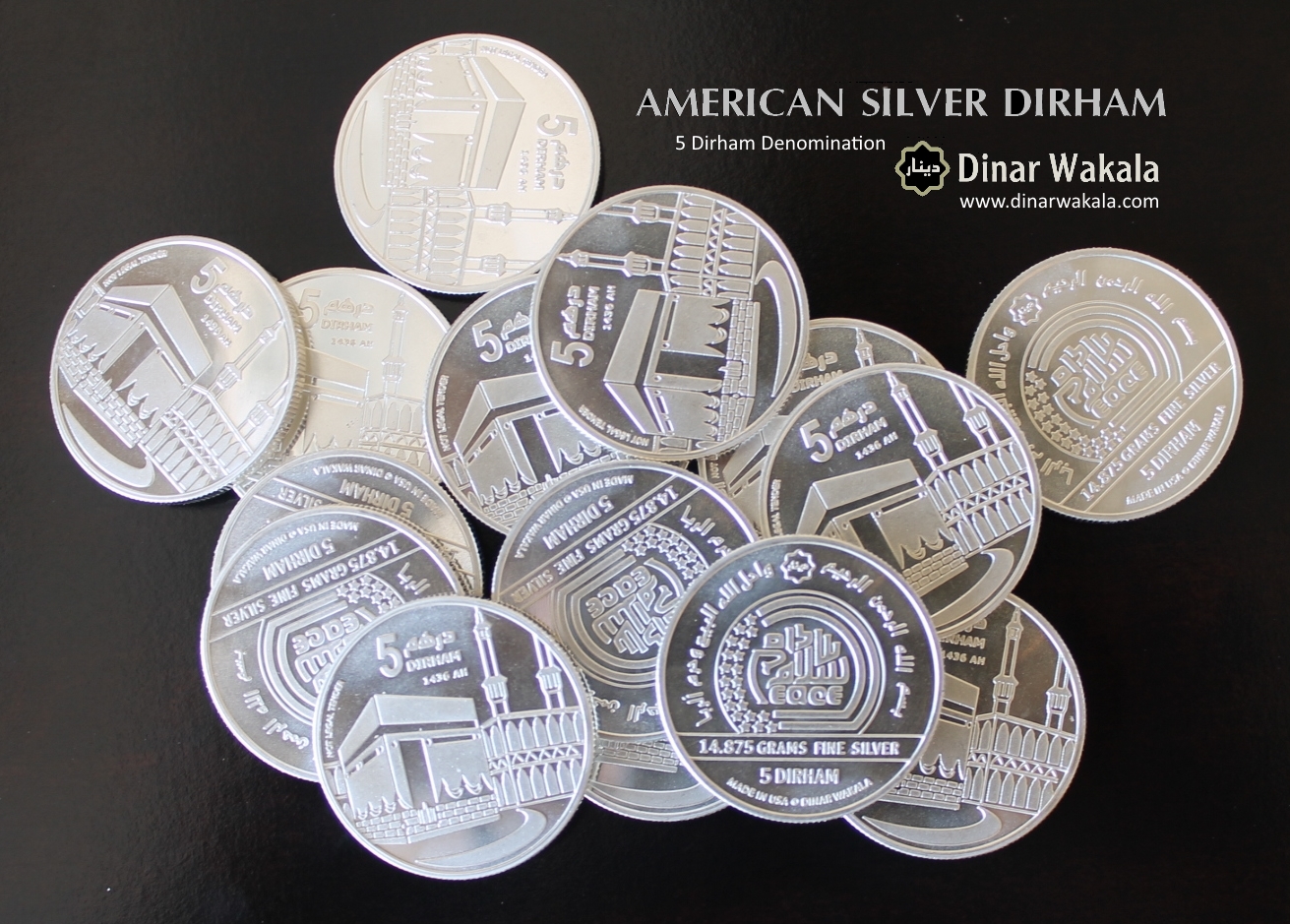 American Silver Dirham, 5 dirham, on a dark ground